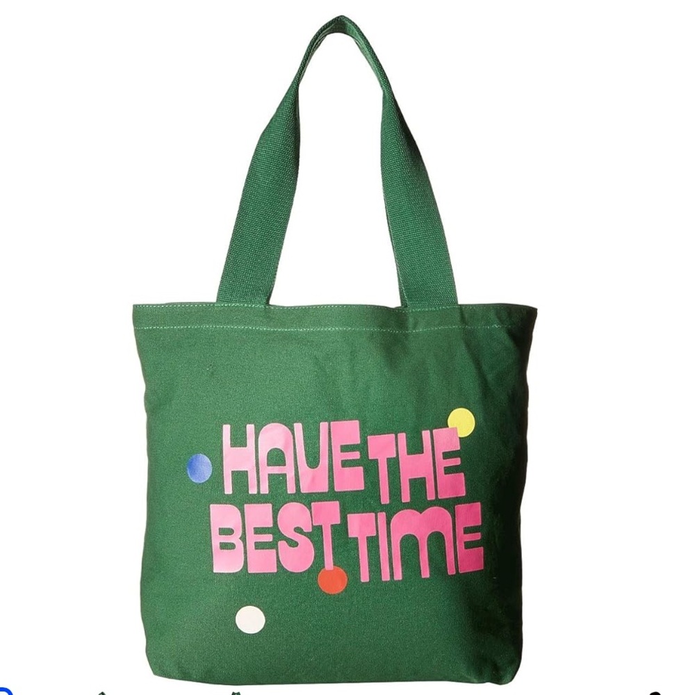 ban.do HAVE THE BEST TIME Green Canvas Tote with Pink Lettering